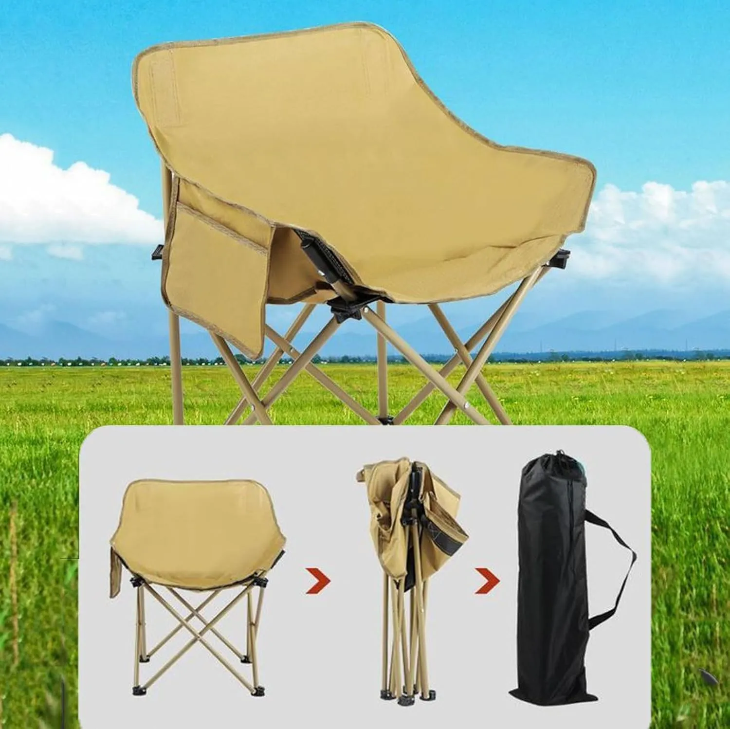 Folding Outdoor Picnic Tables & Chairs for Hiking Party RV Travelling, Portable Carbon Steel Roll-up Table Collapsible Camping Chair Lawn Chair, Easy to Assemble