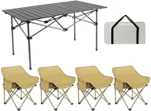Folding Outdoor Picnic Tables & Chairs for Hiking Party RV Travelling, Portable Carbon Steel Roll-up Table Collapsible Camping Chair Lawn Chair, Easy to Assemble