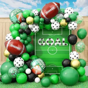 Football Balloon Arch Garland Kit, Green Black Gold Latex Helium Balloons Set, Football Party Balloons Decoration With Soccer Balloons Football Mylar Foil Balloon Green Confetti Balloons For Birthday