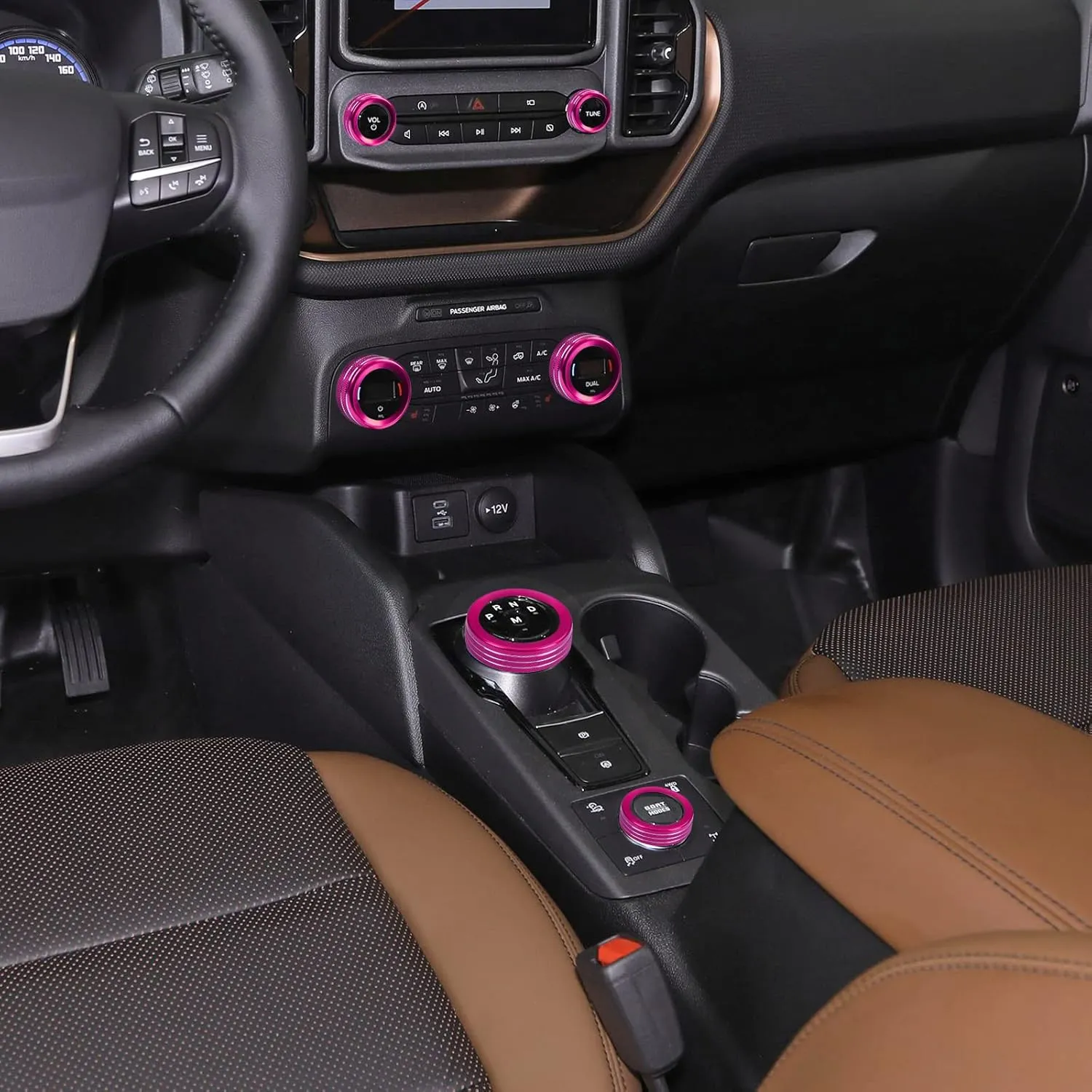 for 2021-2024 Ford Bronco Sport Accessories Air Conditioner AC Headlight Switch Knob 4WD Wheel Drive Trailer Gear Shift Switch Knob Cover 7PCS Pink Aluminum Alloy(Don't for Bronco)