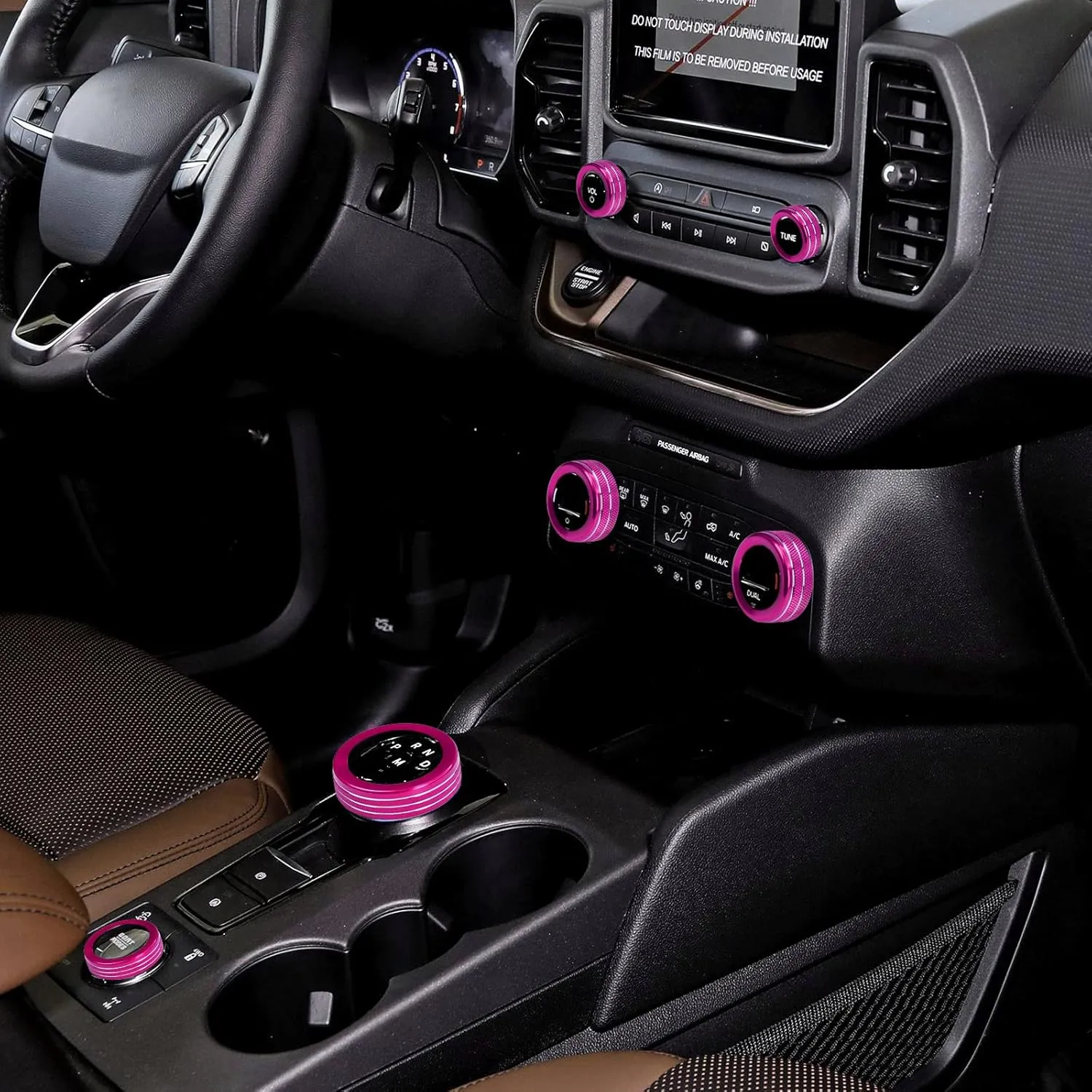 for 2021-2024 Ford Bronco Sport Accessories Air Conditioner AC Headlight Switch Knob 4WD Wheel Drive Trailer Gear Shift Switch Knob Cover 7PCS Pink Aluminum Alloy(Don't for Bronco)