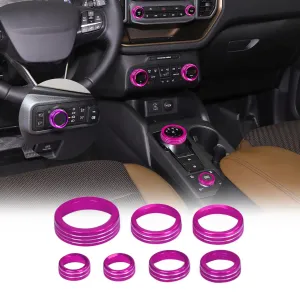 for 2021-2024 Ford Bronco Sport Accessories Air Conditioner AC Headlight Switch Knob 4WD Wheel Drive Trailer Gear Shift Switch Knob Cover 7PCS Pink Aluminum Alloy(Don't for Bronco)