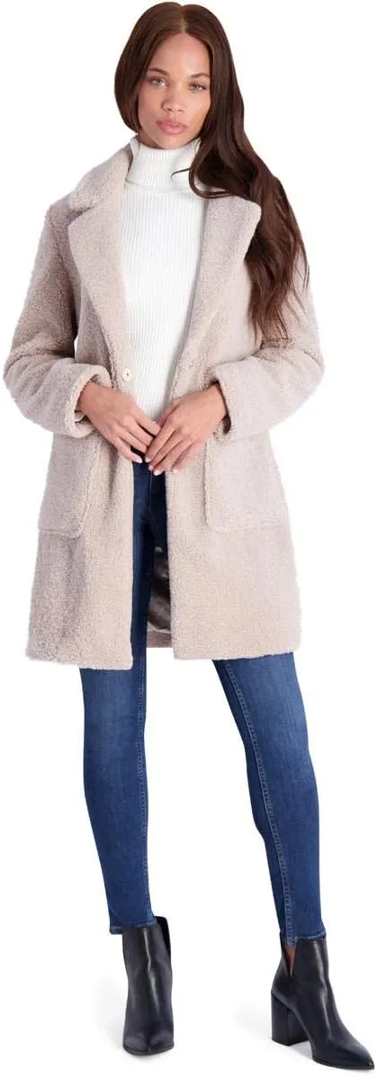 French Connection Women's Faux Shearling Teddy Lapel Midi Coat