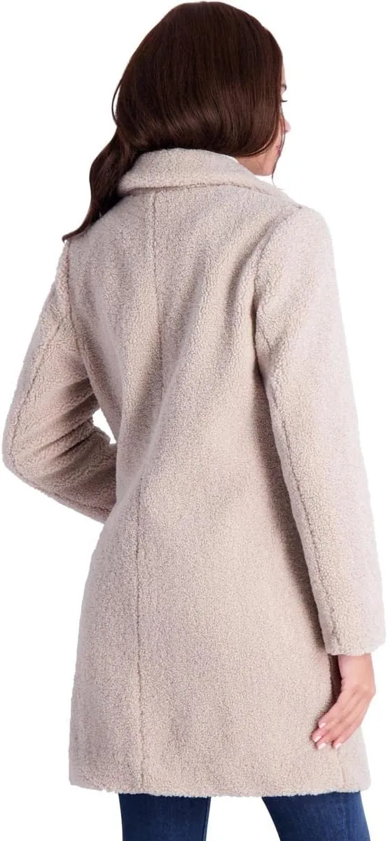 French Connection Women's Faux Shearling Teddy Lapel Midi Coat