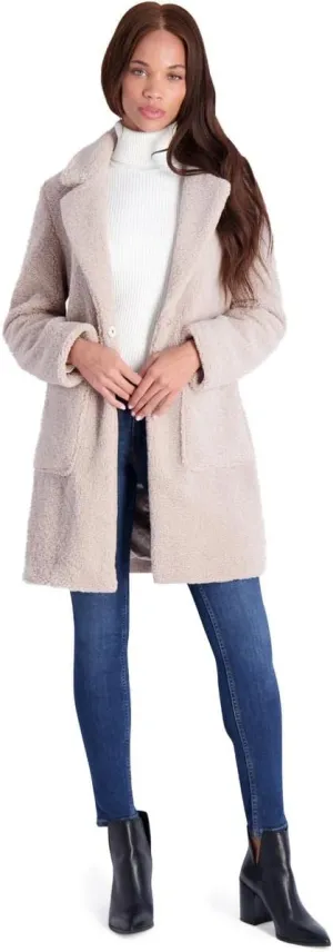 French Connection Women's Faux Shearling Teddy Lapel Midi Coat