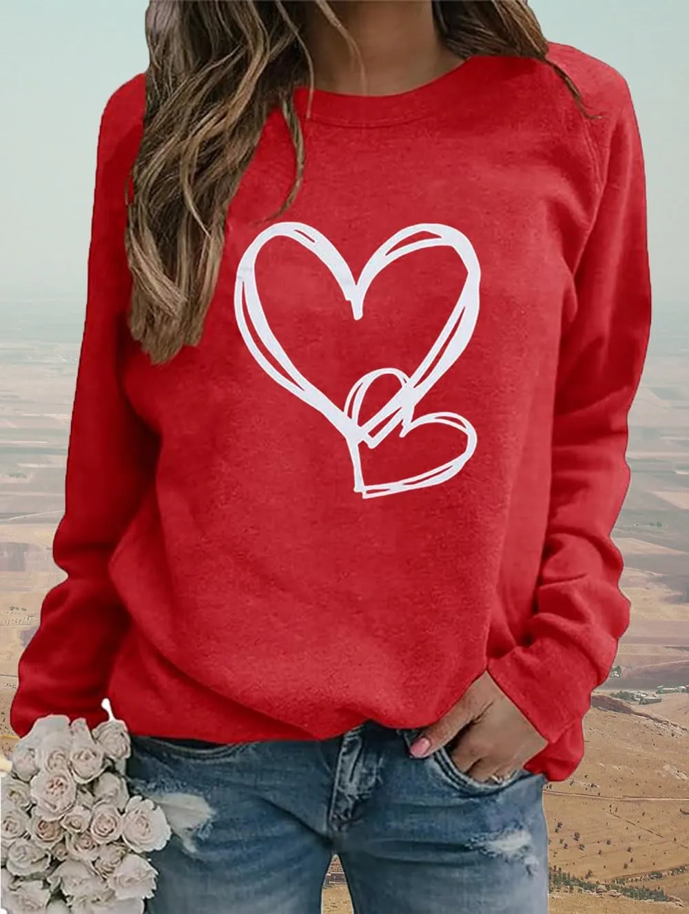 Fronage Women's Floral Printed Sweatshirt Long Sleeve Crewneck Casual Loose Vintage FLower Graphic Pullover Tops