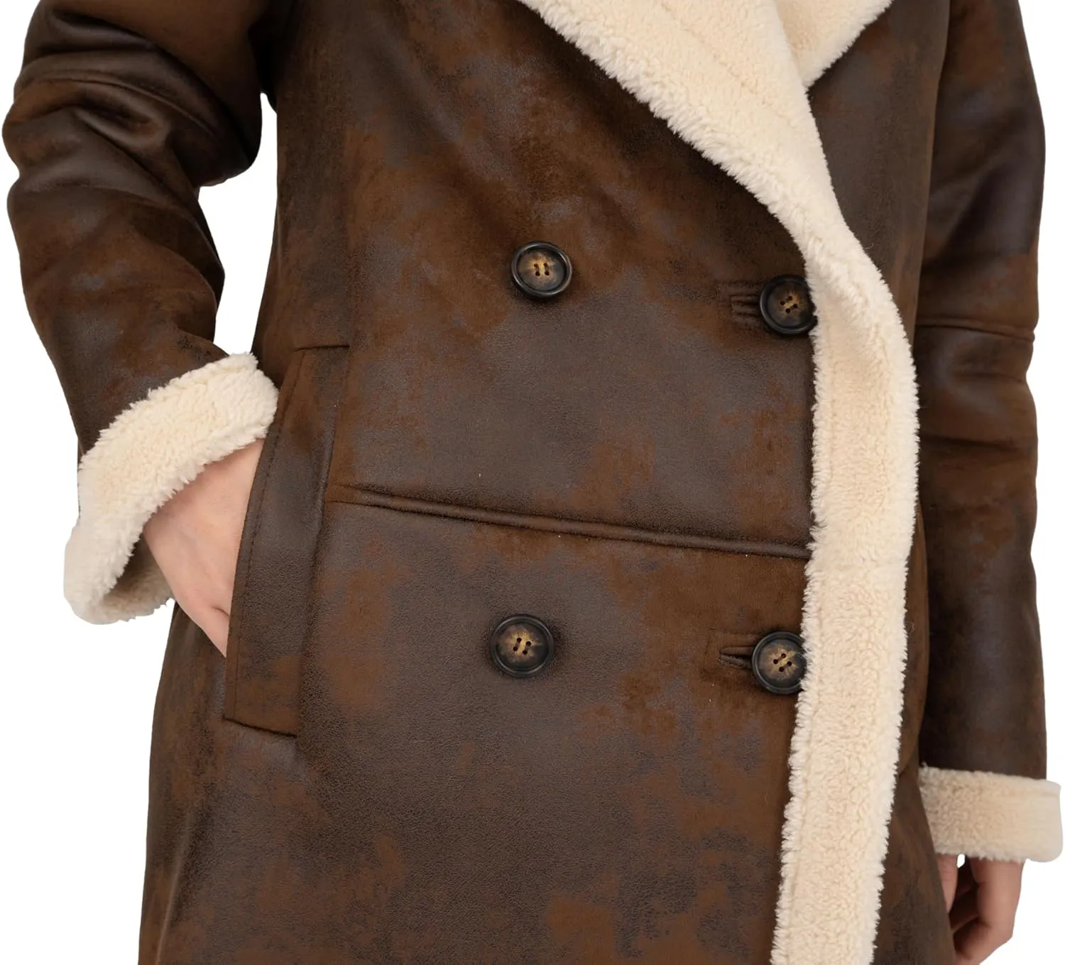 Frye Women's Faux Shearling Maxi Double Breasted Coat