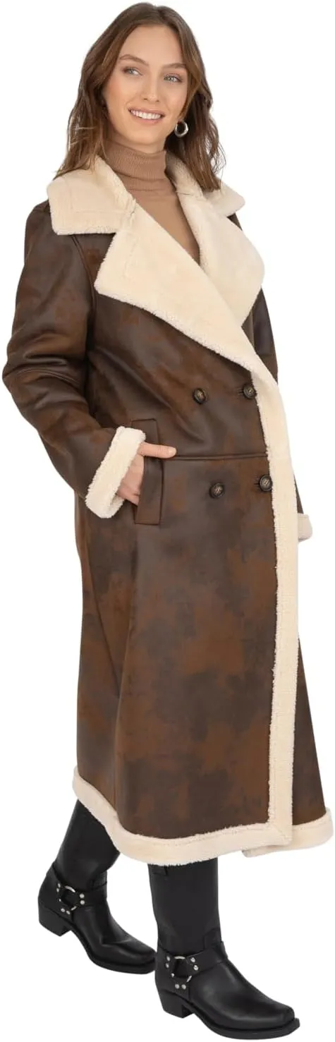 Frye Women's Faux Shearling Maxi Double Breasted Coat