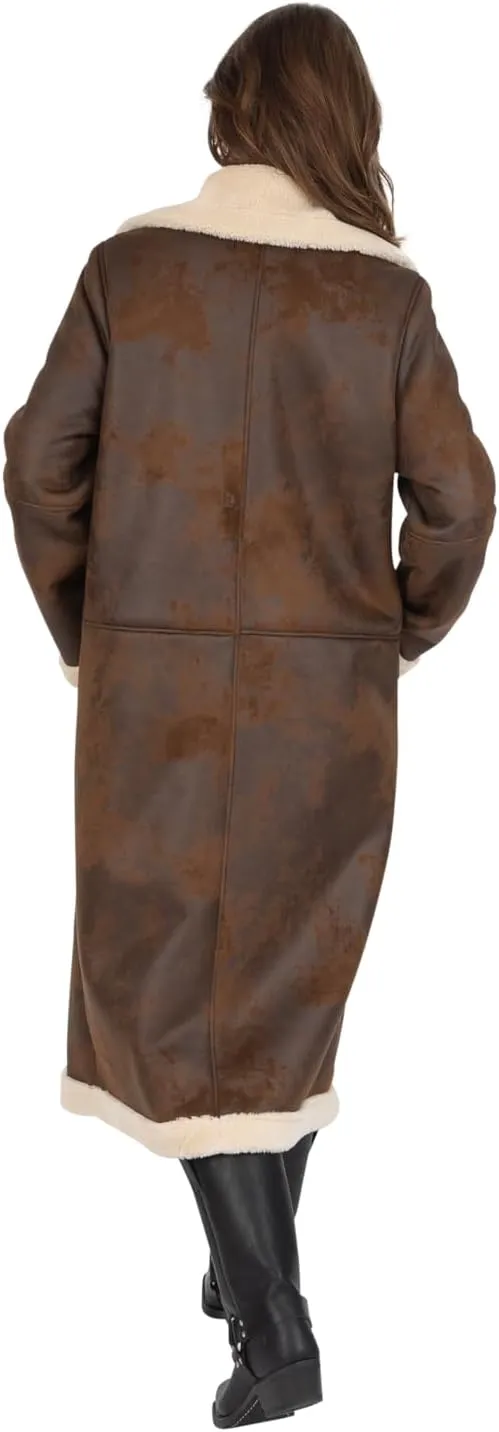 Frye Women's Faux Shearling Maxi Double Breasted Coat