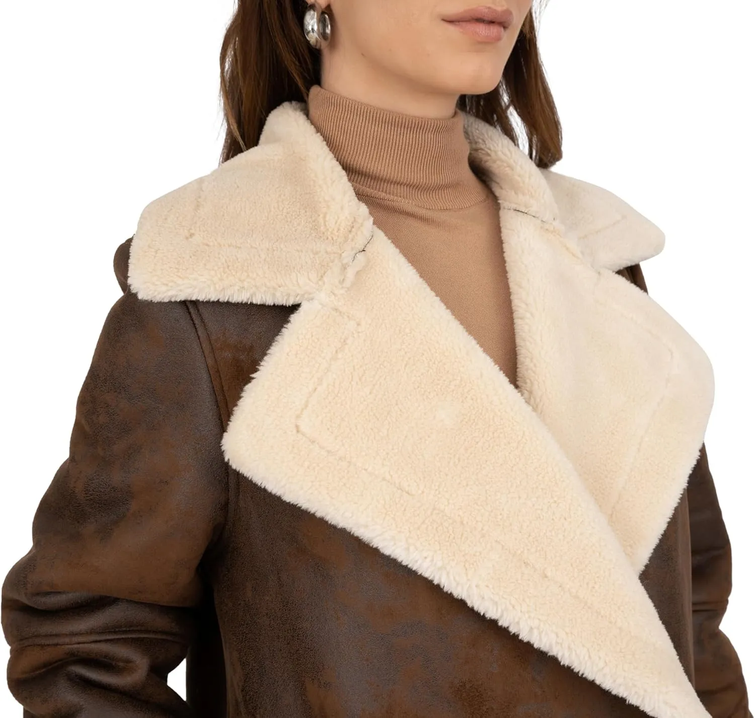 Frye Women's Faux Shearling Maxi Double Breasted Coat