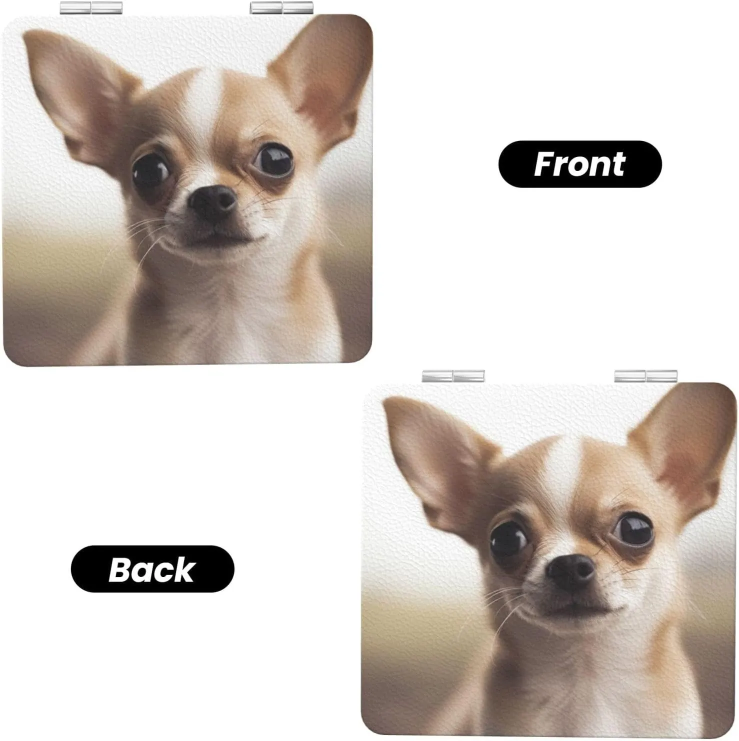 Funny Chihuahua Printed Square Pocket Makeup Mirror with 1X/2X Magnification, Portable Mini Travel Makeup Mirror for Travel Daily Work Beauty