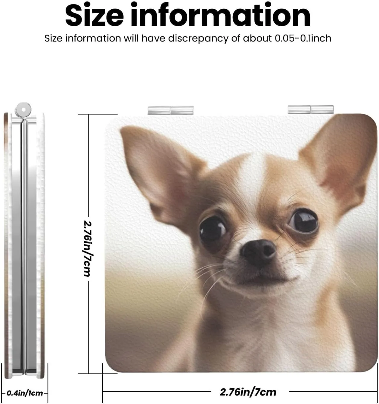 Funny Chihuahua Printed Square Pocket Makeup Mirror with 1X/2X Magnification, Portable Mini Travel Makeup Mirror for Travel Daily Work Beauty