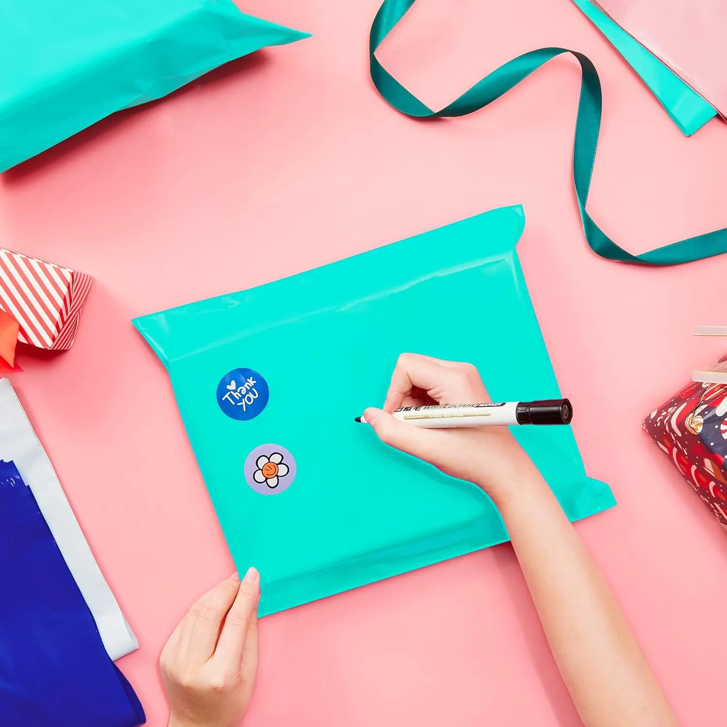 Fuxury Large Poly Mailers 14.5x19'' 200Pc, Waterproof Shipping Bags for Clothing, Strong Adhesive Mailers Poly Bags for Small Business Suppliers, Durable Shipping Envelopes Mailing Bags Teal