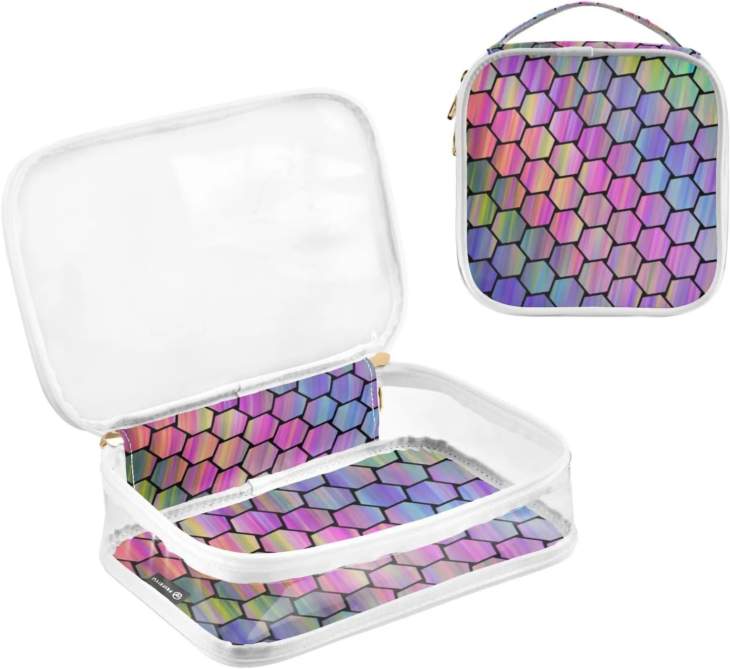 GAIGEO Abstract Colorful Hexagonal Texture 2 Pack Clear Cosmetic Bag Set, Travel Makeup Bag Set, Clear Makeup Bags for Traveling