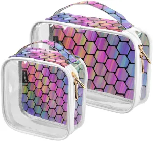 GAIGEO Abstract Colorful Hexagonal Texture 2 Pack Clear Cosmetic Bag Set, Travel Makeup Bag Set, Clear Makeup Bags for Traveling