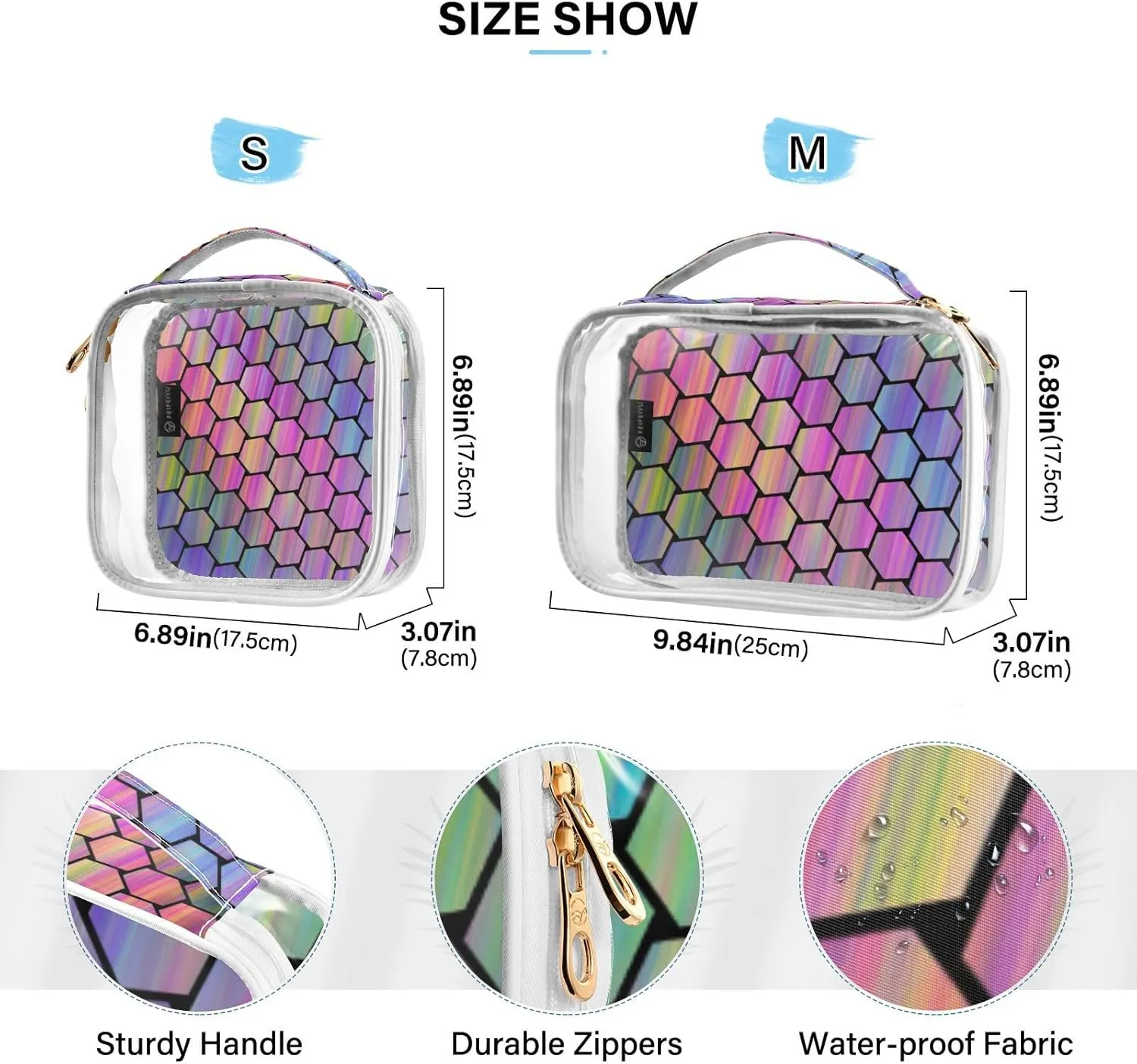 GAIGEO Abstract Colorful Hexagonal Texture 2 Pack Clear Cosmetic Bag Set, Travel Makeup Bag Set, Clear Makeup Bags for Traveling