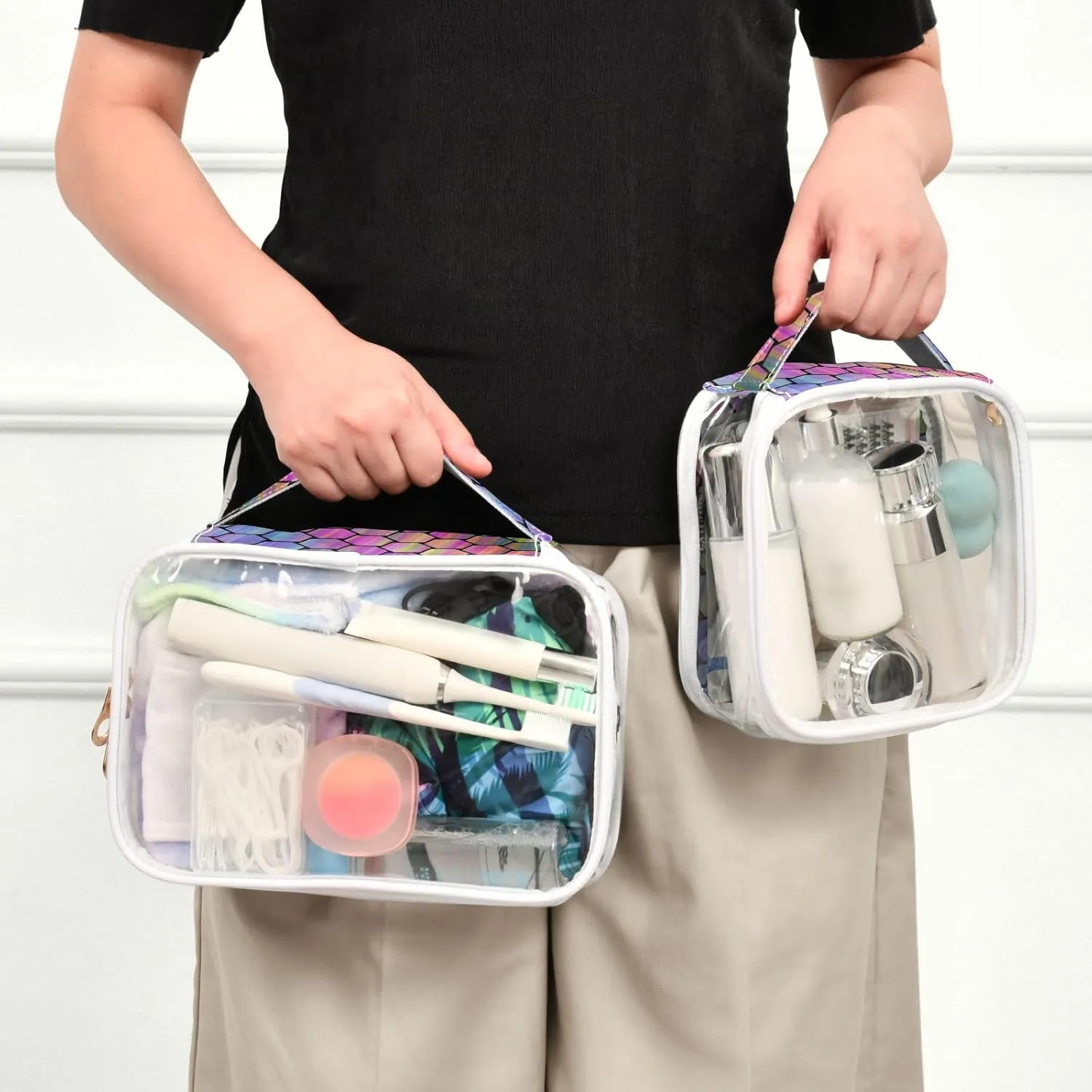 GAIGEO Abstract Colorful Hexagonal Texture 2 Pack Clear Cosmetic Bag Set, Travel Makeup Bag Set, Clear Makeup Bags for Traveling