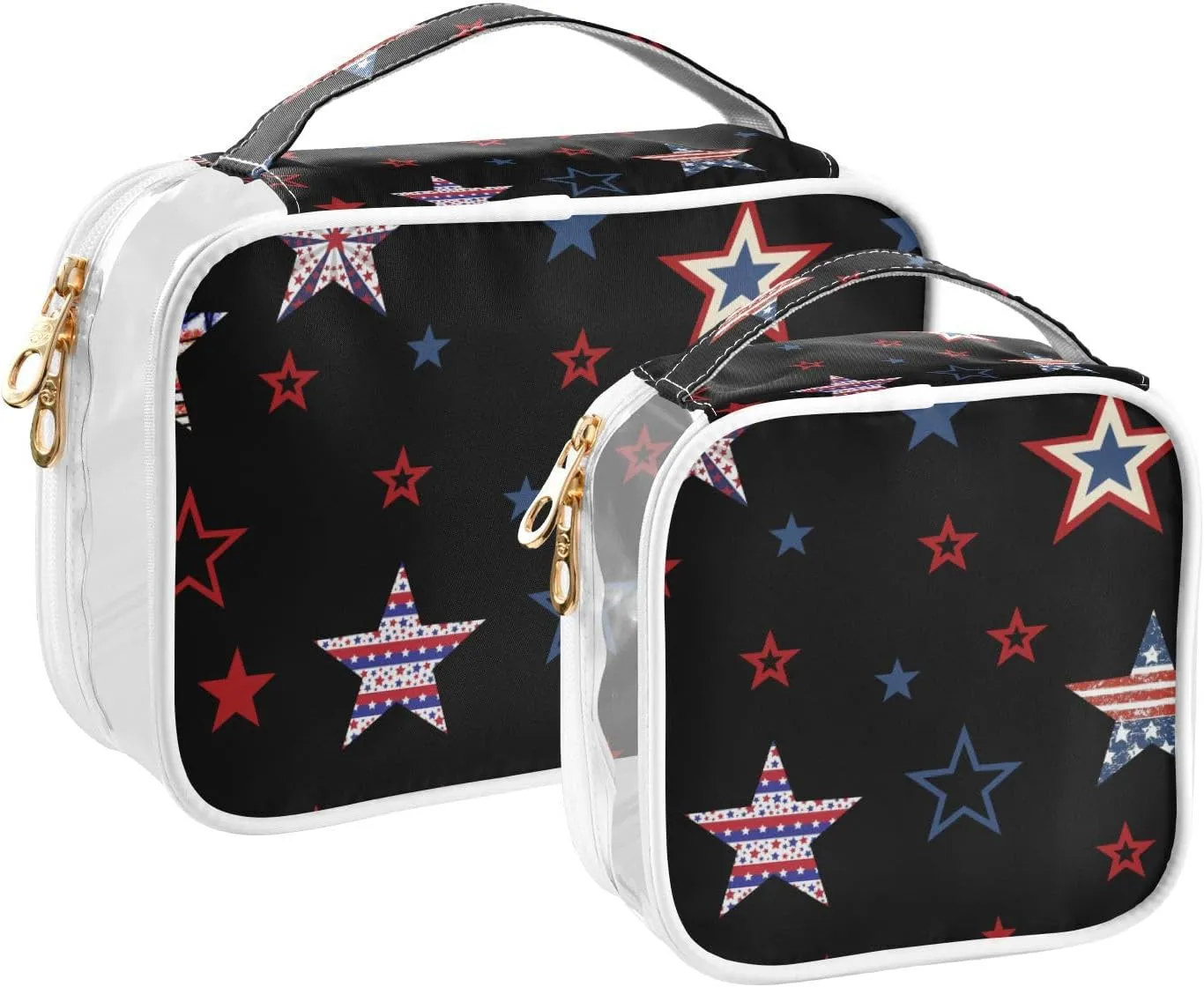 GAIGEO American Stars Clear Make up Travel Bag, Toiletry Bag for Car, Travel Size Toiletries Bag for Women, 2 Pack