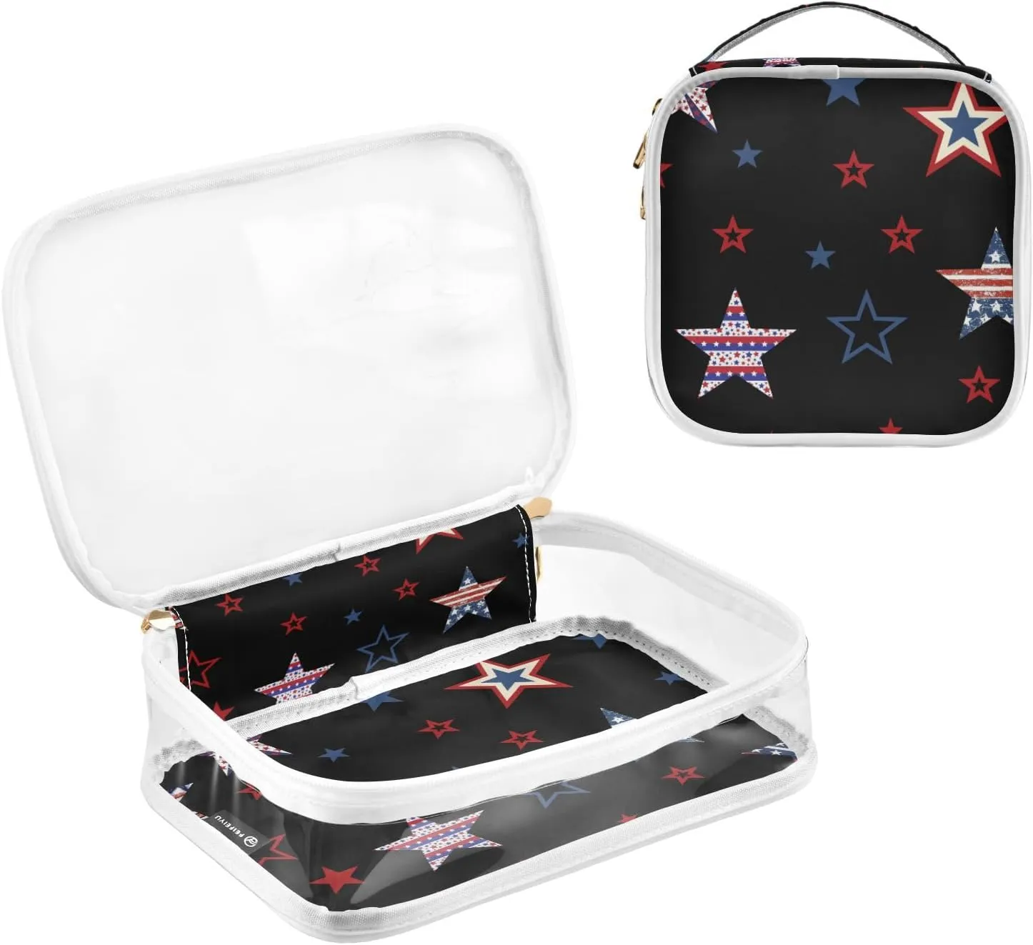 GAIGEO American Stars Clear Make up Travel Bag, Toiletry Bag for Car, Travel Size Toiletries Bag for Women, 2 Pack