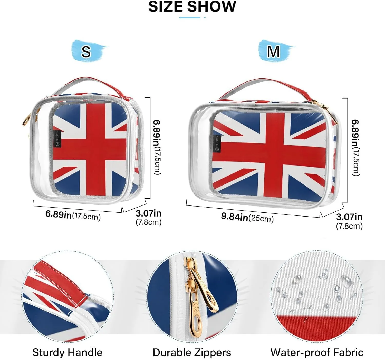 GAIGEO British Flag Clear Travel Makeup Bag Tsa Approved, Toiletry Bag for Travel, Toiletry Bags for Women, 2 Pack