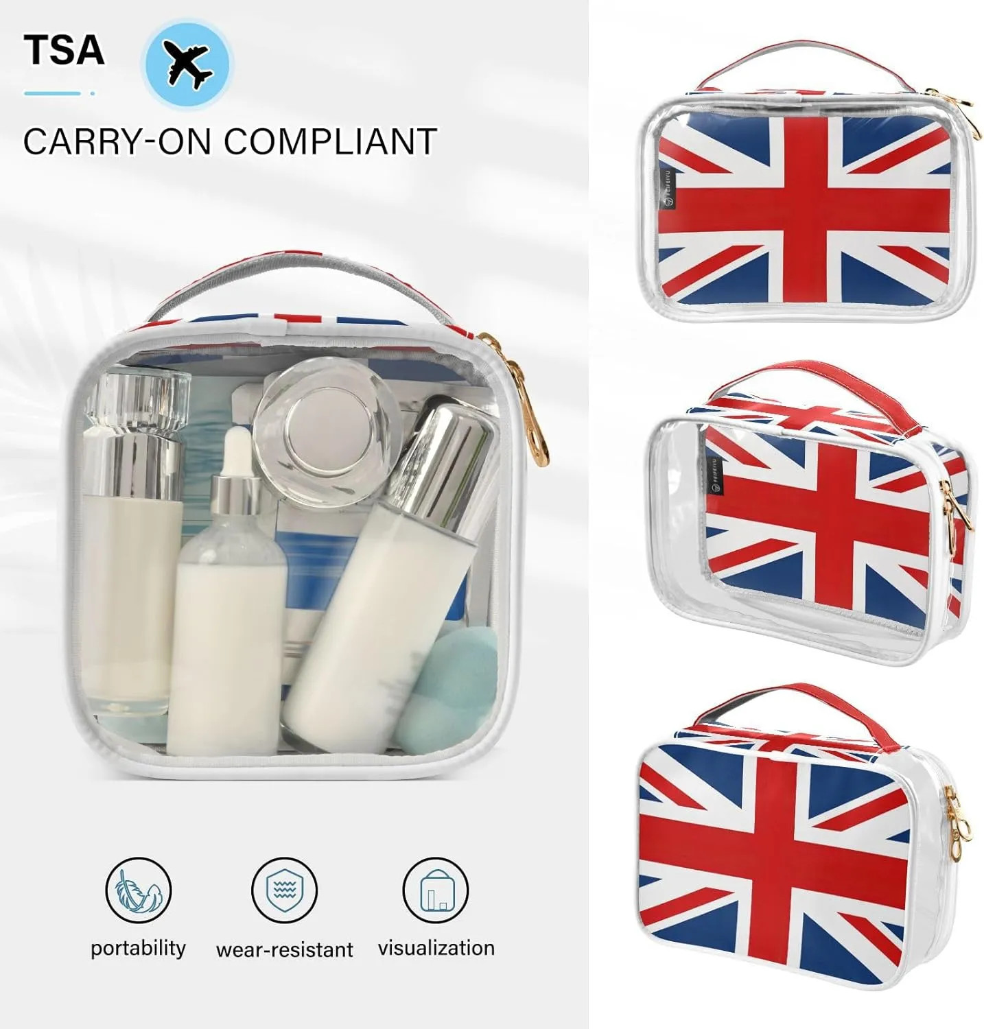 GAIGEO British Flag Clear Travel Makeup Bag Tsa Approved, Toiletry Bag for Travel, Toiletry Bags for Women, 2 Pack