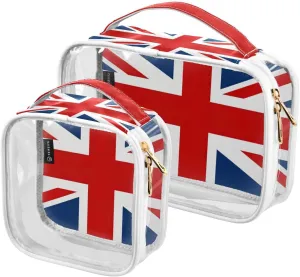 GAIGEO British Flag Clear Travel Makeup Bag Tsa Approved, Toiletry Bag for Travel, Toiletry Bags for Women, 2 Pack
