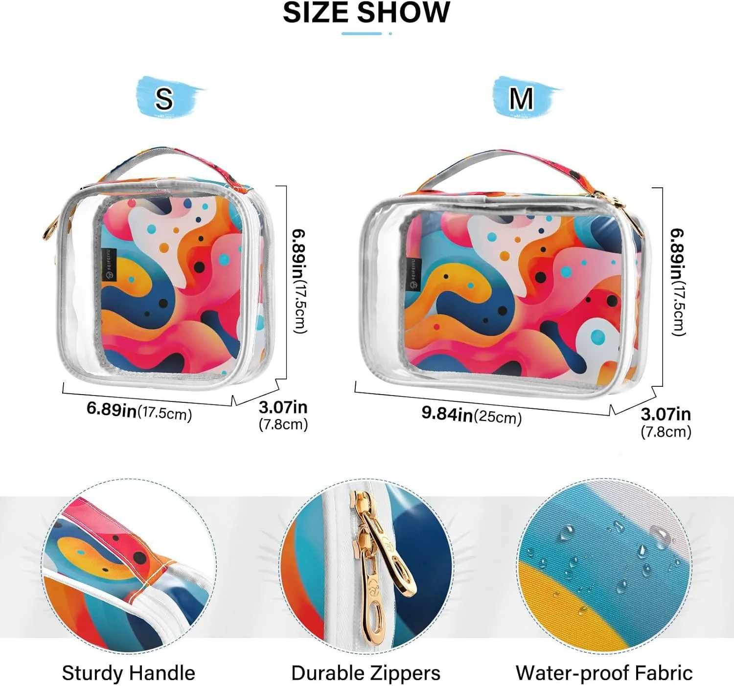 GAIGEO Colorful Wallpaper with Shapes Clear Toiletry Bag Set, Skin Care Organizer Bag, Makeup Bag for Women, 2 Pack
