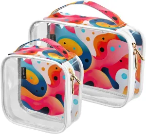 GAIGEO Colorful Wallpaper with Shapes Clear Toiletry Bag Set, Skin Care Organizer Bag, Makeup Bag for Women, 2 Pack