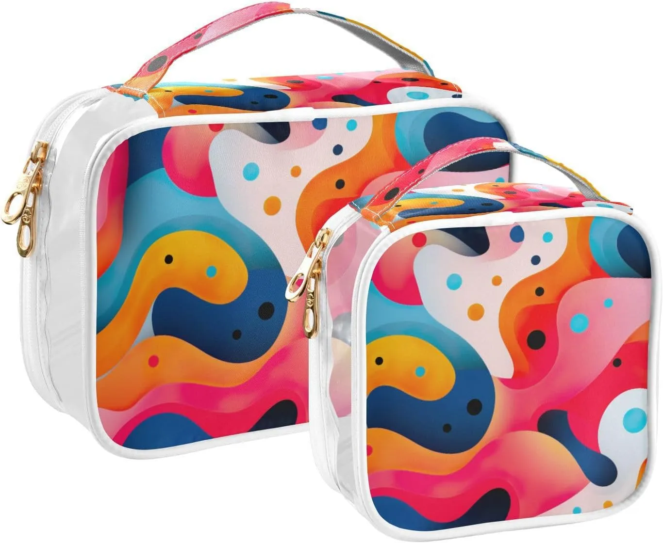 GAIGEO Colorful Wallpaper with Shapes Clear Toiletry Bag Set, Skin Care Organizer Bag, Makeup Bag for Women, 2 Pack