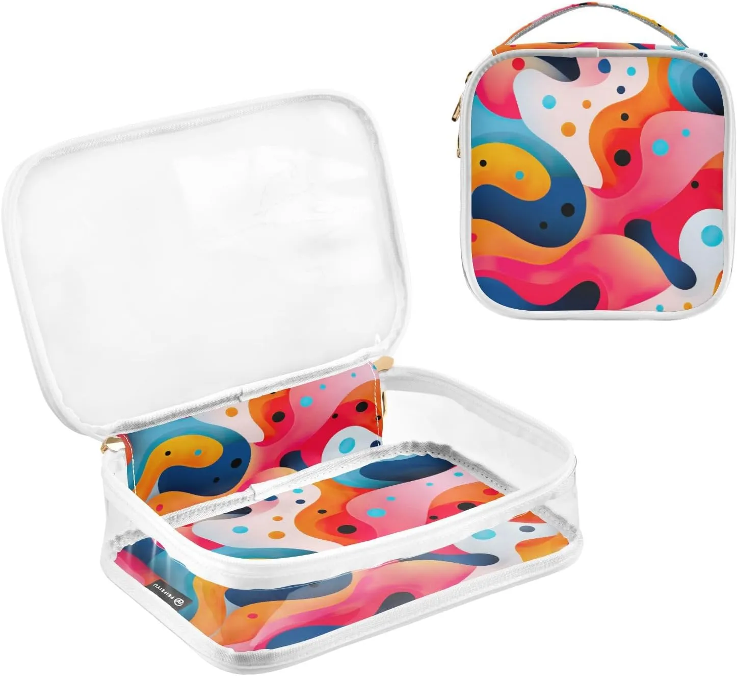 GAIGEO Colorful Wallpaper with Shapes Clear Toiletry Bag Set, Skin Care Organizer Bag, Makeup Bag for Women, 2 Pack