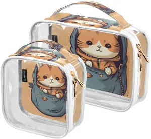 GAIGEO Cute Kitten Hiding in the Pocket Travel Transparent Bag, Zipper Clear Toiletry Bag, Cosmetic Travel Accessories, 2 Pack