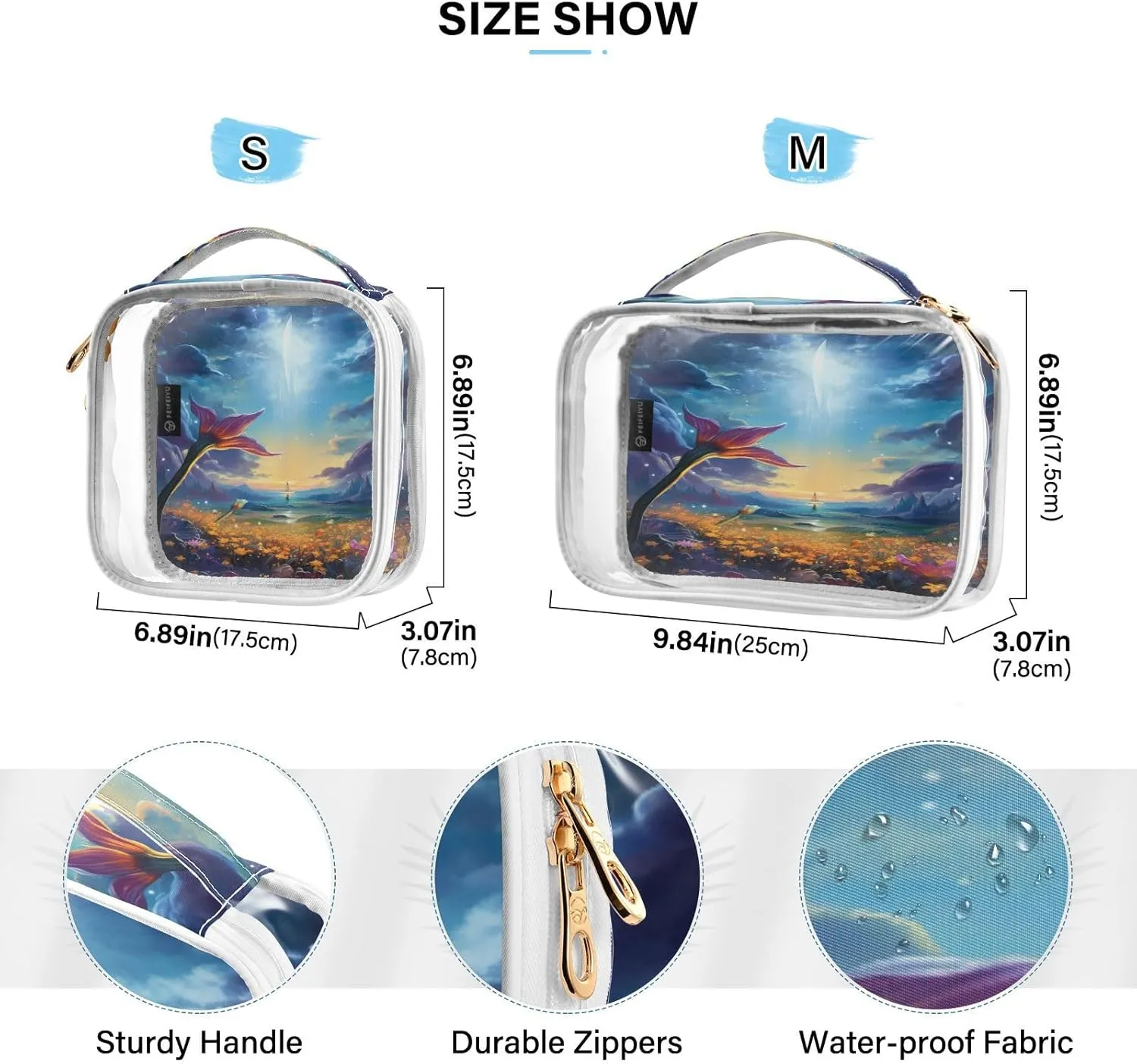 GAIGEO Fantasy World Flower Sea Clear Cosmetic Bag Set, Zippered Clear Makeup Bag, Travel Gifts for Women, 2 Pack