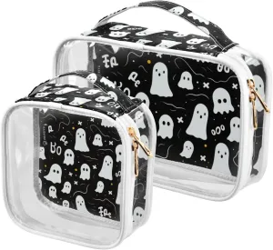 GAIGEO Halloween Specter with Specter Characters 2 Pack Travel Transparent Bag, Clear Tsa Makeup Bag, Clear Plastic Toiletry Bags for Traveling