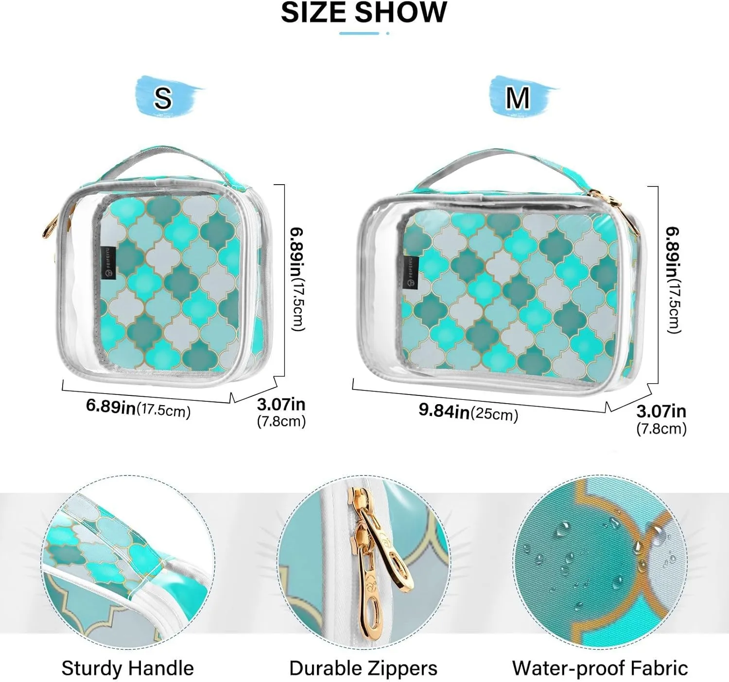 GAIGEO Moroccan Mosque Window Clear Cosmetic Bag Set, Water Proof Cosmetic Bag, Travel Accessories Bags, 2 Pack