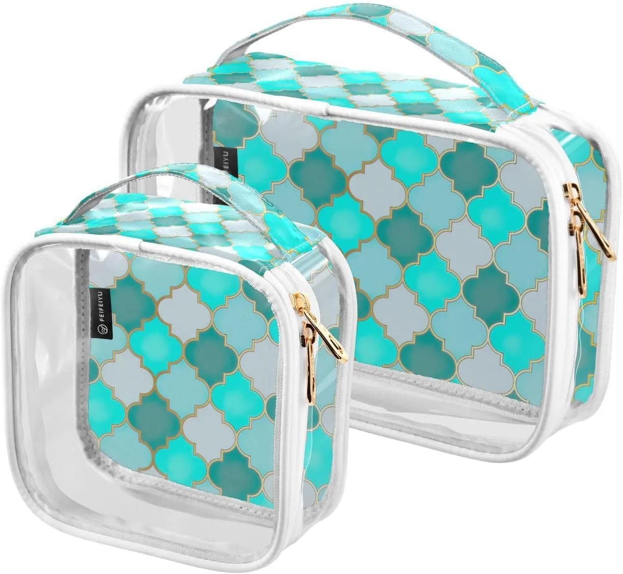 GAIGEO Moroccan Mosque Window Clear Cosmetic Bag Set, Water Proof Cosmetic Bag, Travel Accessories Bags, 2 Pack