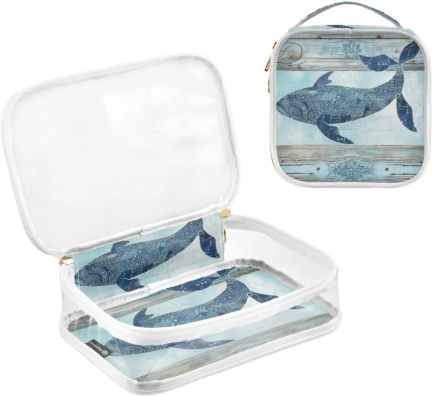 GAIGEO Retro Life Whale Coral Reusable Travel Storage Bags Clear, Airport Toiletries Bag, Clear Toiletry Bags for Traveling Women, 2 Pack