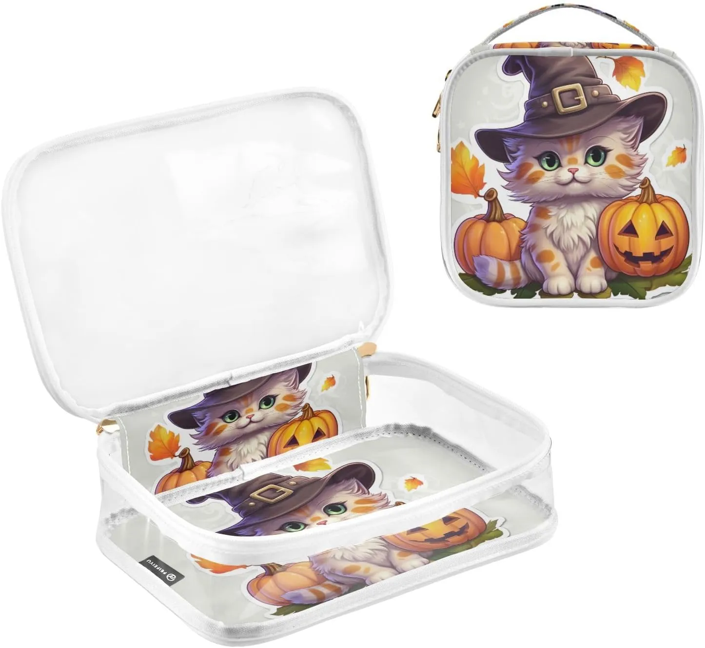 GAIGEO Small Cat Witch Hat Clear Cosmetic Bag Set, Clear Cosmetic Bag Tsa Approved, Cosmetic Travel Accessories, 2 Pack