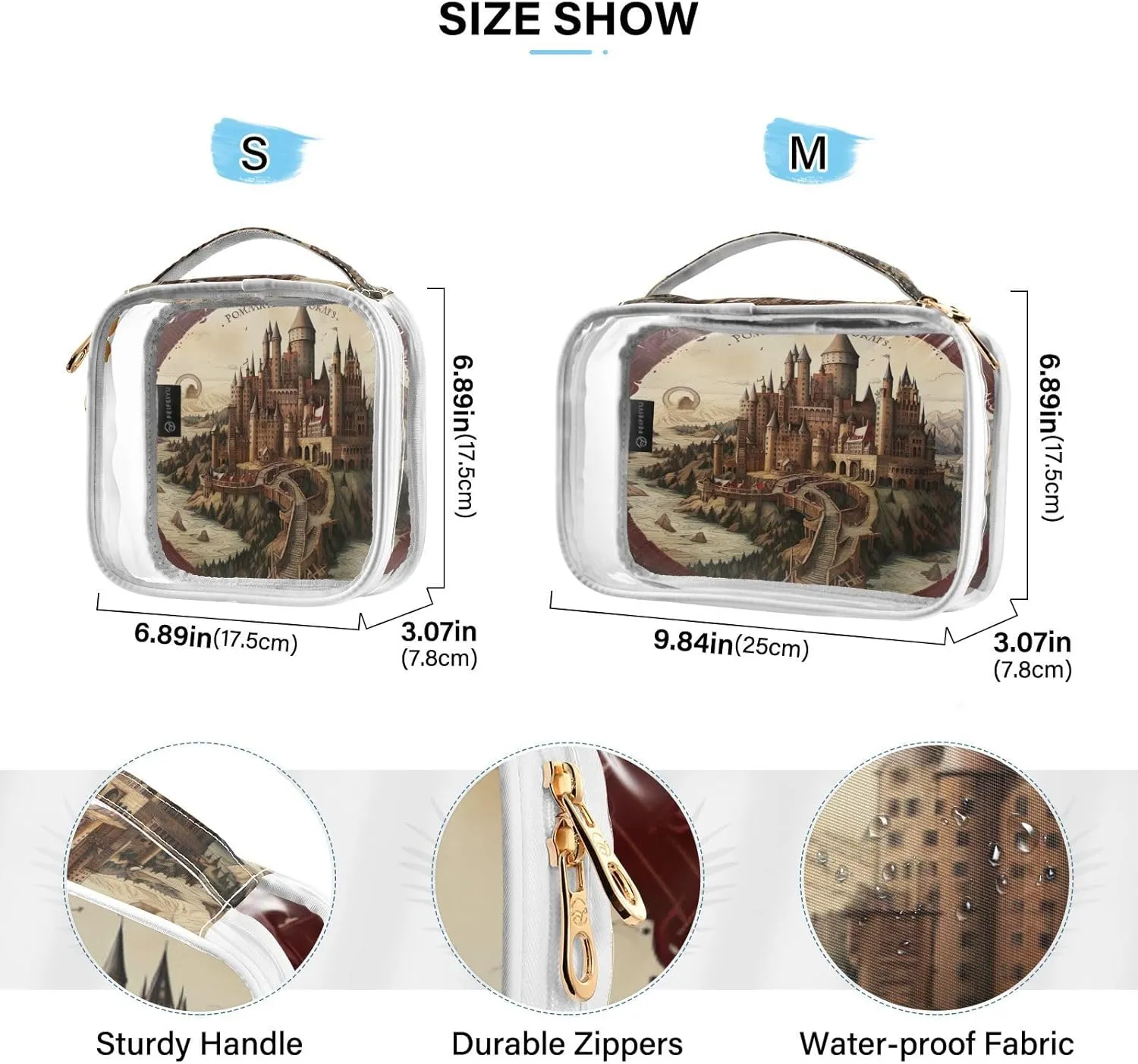 GAIGEO Tower and Palace Map Art Print Clear Toiletry Bag Set, Clear Travel Bag Tsa, Cosmetic Travel Accessories, 2 Pack