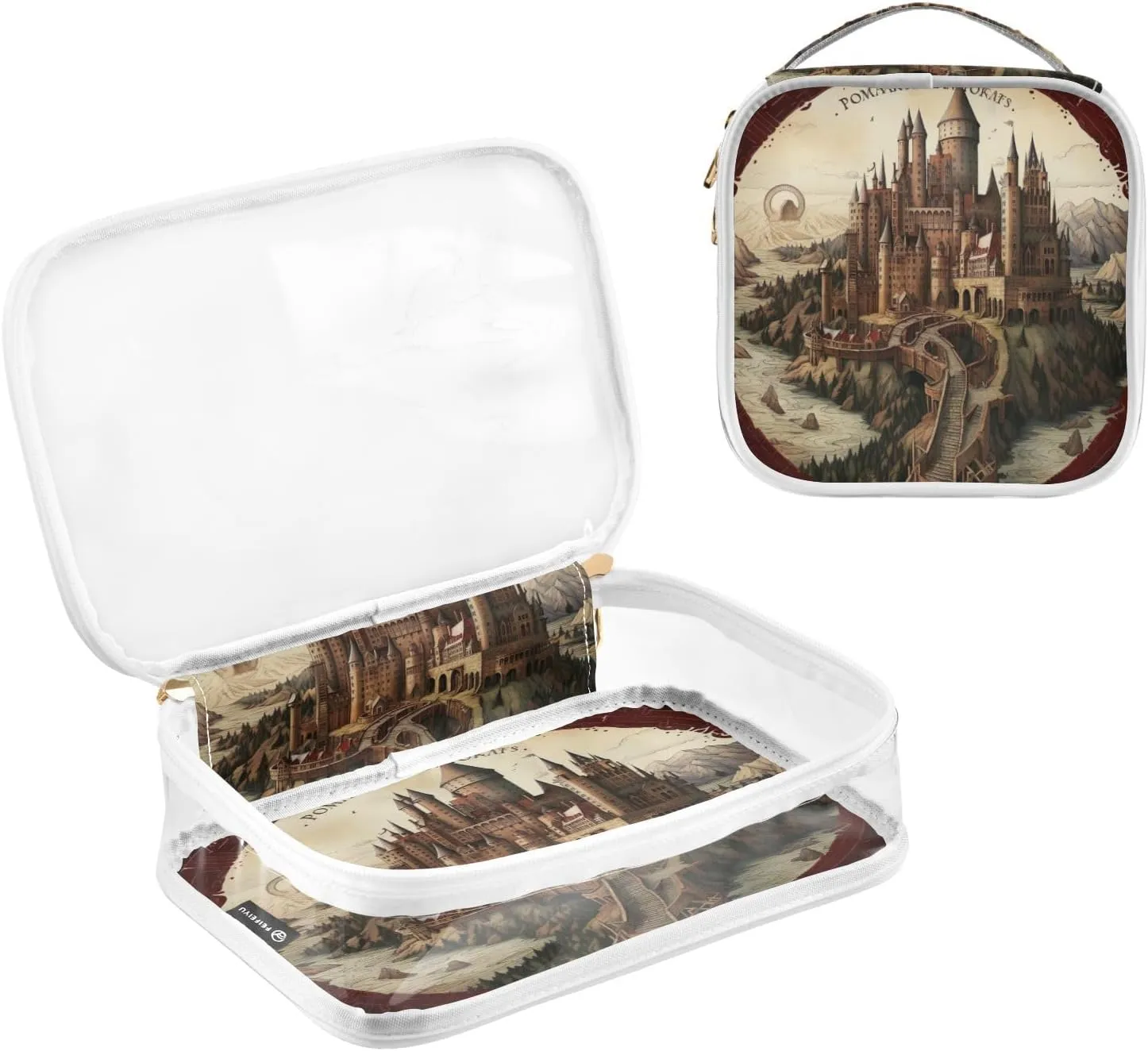 GAIGEO Tower and Palace Map Art Print Clear Toiletry Bag Set, Clear Travel Bag Tsa, Cosmetic Travel Accessories, 2 Pack