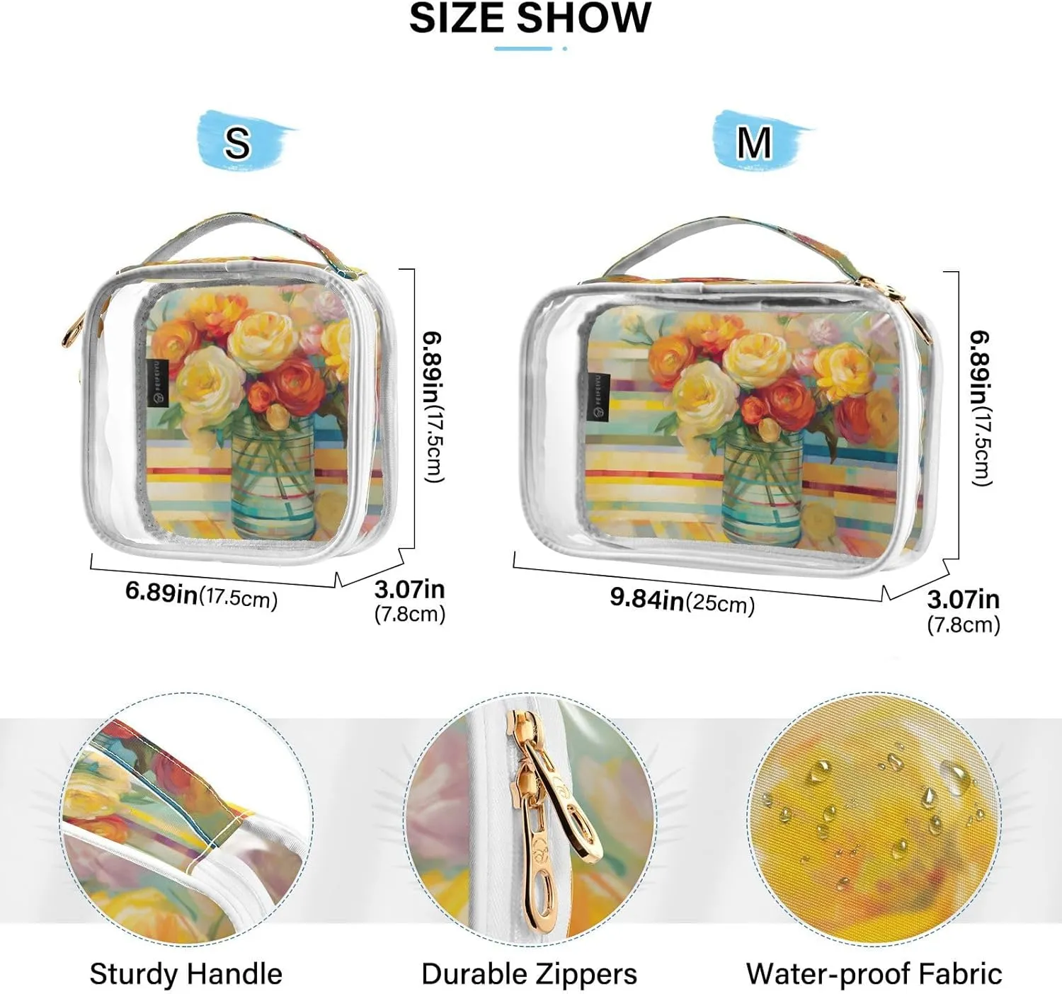 GAIGEO Watercolor Colorful Vase Clear Makeup Bag Set, Zippered Clear Makeup Bag, Travel Accessories Bags, 2 Pack
