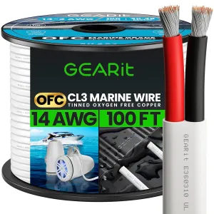 GEARit 14 Gauge Marine Wire, 14/2 AWG (100ft) Marine Grade Tinned Copper Oxygen Free, Duplex 2-Conductor Insulated Red & Black Electrical Cable for Boat, Automotive, RV, Camper, Trailer
