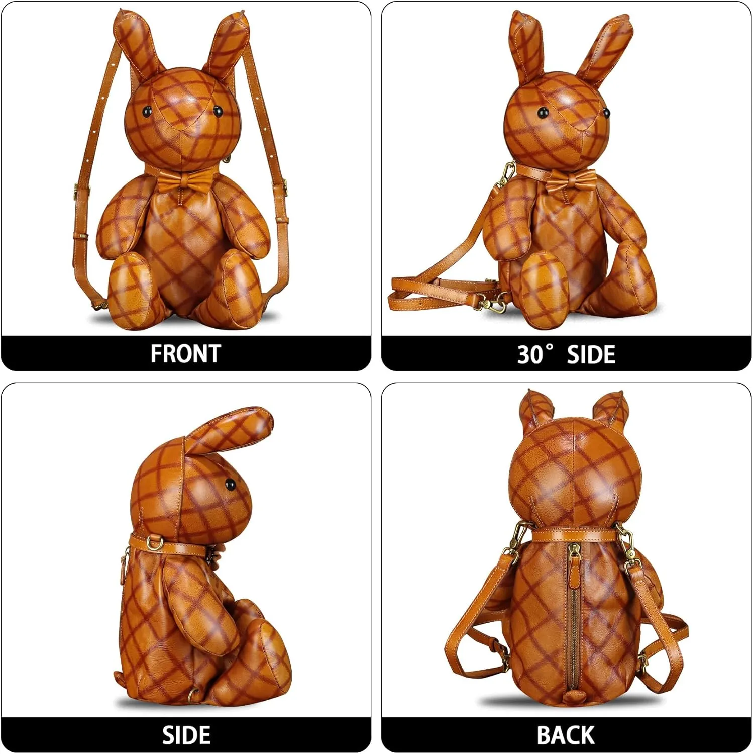 Genuine Leather Backpack for Women Kanpsack Rucksack Vintage Cute Rabbit Shape Crossbody Shoulder Bag Satchel Purse (Brown)