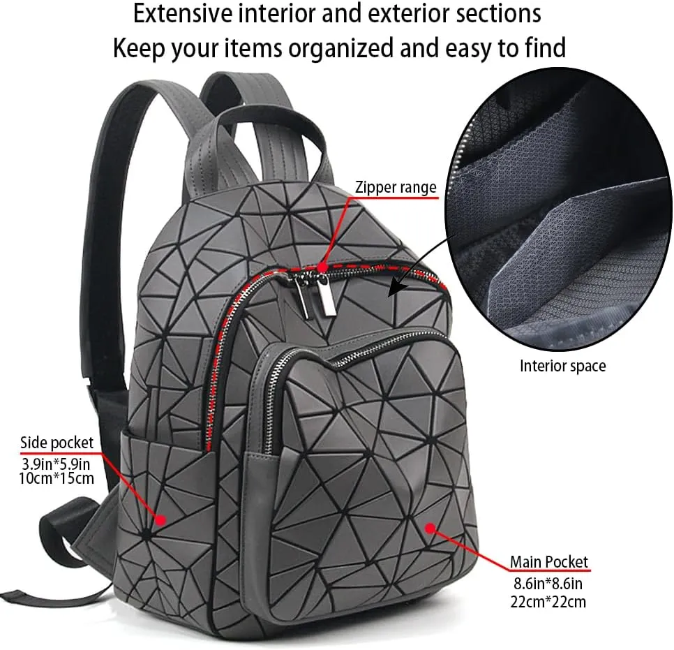 Geometric Women's Backpack Geometries Large Purse Backpack Diamond Geometrical Bag Travel Bags Retro Daypack for Casual, Work,College(Grey)