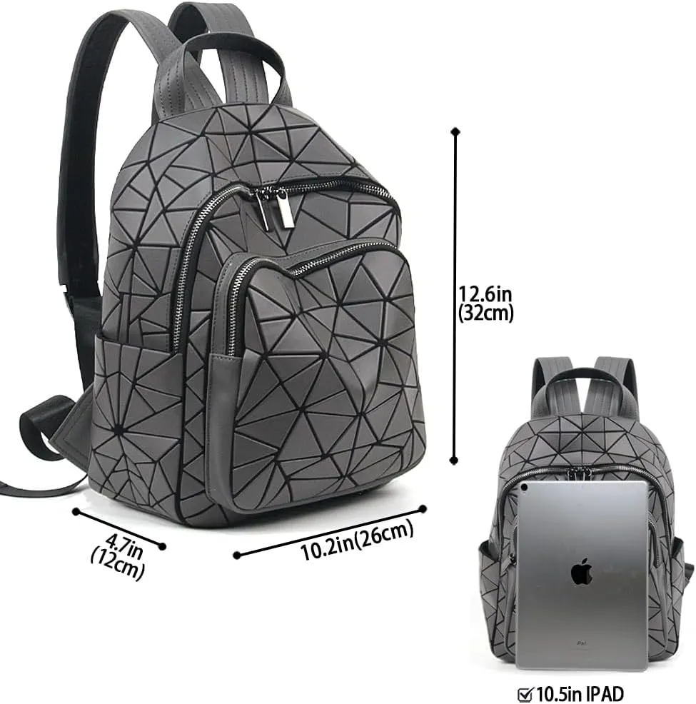 Geometric Women's Backpack Geometries Large Purse Backpack Diamond Geometrical Bag Travel Bags Retro Daypack for Casual, Work,College(Grey)