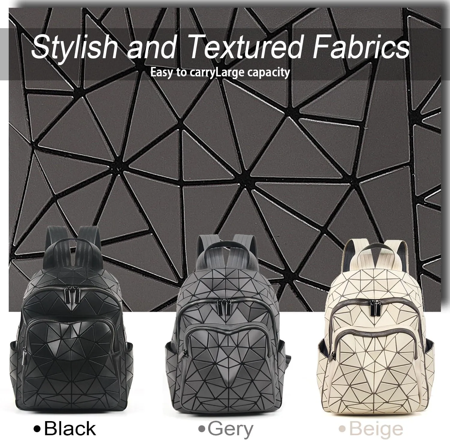 Geometric Women's Backpack Geometries Large Purse Backpack Diamond Geometrical Bag Travel Bags Retro Daypack for Casual, Work,College(Grey)