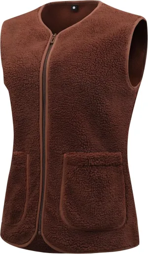 GIMECEN Womens Fuzzy Sherpa Fleece Vest Cozy Sleeveless Jacket Full Zip Outerwear Faux Shearling Waistcoat With Pockets