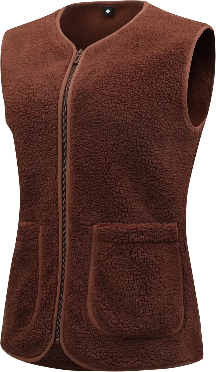 GIMECEN Womens Fuzzy Sherpa Fleece Vest Cozy Sleeveless Jacket Full Zip Outerwear Faux Shearling Waistcoat With Pockets