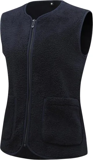 GIMECEN Womens Fuzzy Sherpa Fleece Vest Cozy Sleeveless Jacket Full Zip Outerwear Faux Shearling Waistcoat With Pockets