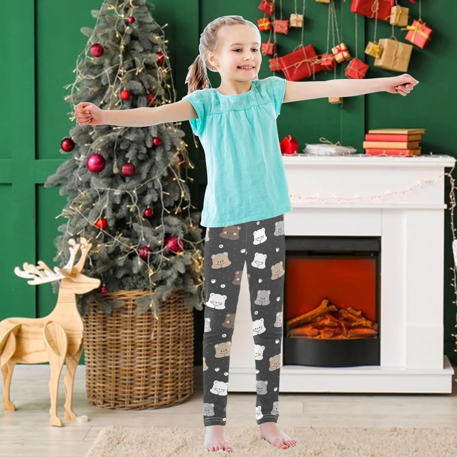 Girls Printed Leggings Yoga Pants Athletic Tights Pants Ankle Length 4-10 Years
