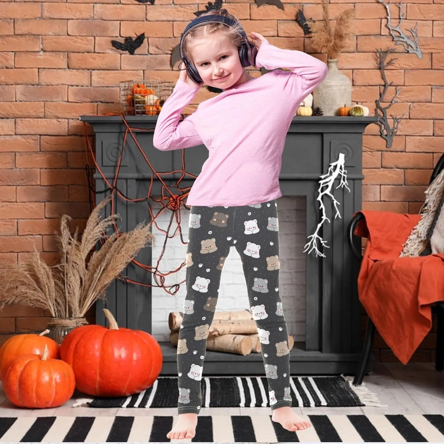 Girls Printed Leggings Yoga Pants Athletic Tights Pants Ankle Length 4-10 Years